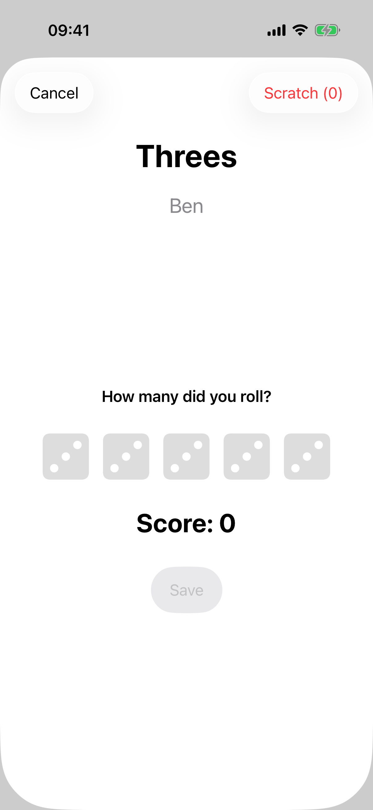 Yatzy guided score entry for the threes category.