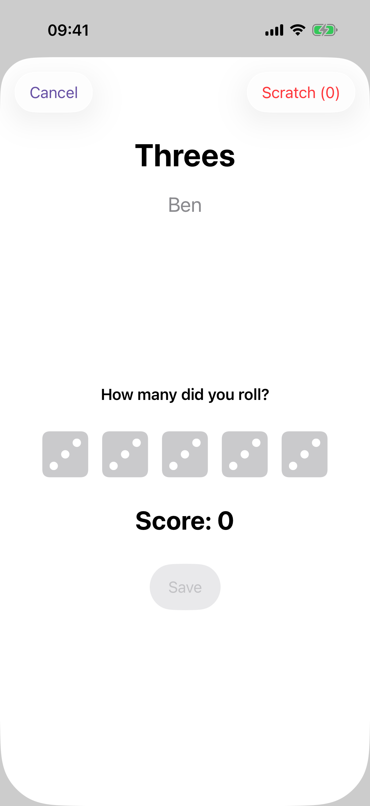 Yatzy guided score entry for the threes category.